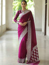 Banarasee Handwoven Faux Georgette Saree With Silver Zari Design-Violet