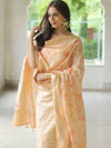 Banarasee Chanderi Cotton Zari Buti Salwar Kameez Fabric With Hand-Painted Dupatta-Peach