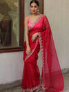 Banarasee Organza Silk Scallop Border Saree-Pink