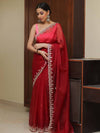 Banarasee Organza Silk Scallop Border Saree & Contrast Blouse-Maroon