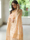 Banarasee Chanderi Cotton Zari Buti Salwar Kameez Fabric With Hand-Painted Dupatta-Peach