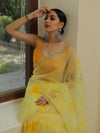 Banarasee Organza Silk Shibori Dyed Hand-work Scallop Border Saree-Yellow