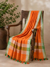 Bhagalpur Linen Cotton Dupatta With Stripe Pattern-Orange