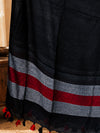 Bhagalpur Linen Cotton Dupatta With Stripe Pattern-Black
