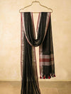 Bhagalpur Linen Cotton Dupatta With Stripe Pattern & Contrast Border-Black