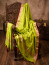 Bhagalpur Linen Cotton Dupatta With Stripe Pattern & Contrast Border-Lime Green
