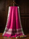 Bhagalpur Linen Cotton Dupatta With Stripe Pattern & Contrast Border-Pink