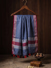 Bhagalpur Linen Cotton Dupatta With Stripe Pattern & Contrast Border-Light Blue