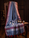 Bhagalpur Linen Cotton Dupatta With Stripe Pattern & Contrast Border-Light Blue