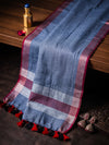 Bhagalpur Linen Cotton Dupatta With Stripe Pattern & Contrast Border-Light Blue