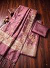 Banarasee Semi Katan Zari Work Salwar Kameez Fabric With Dupatta Set-Mauve