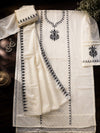 Banarasee Semi-Stitched Mul Cotton Salwar Kameez Set With Dupatta-Off White & Black