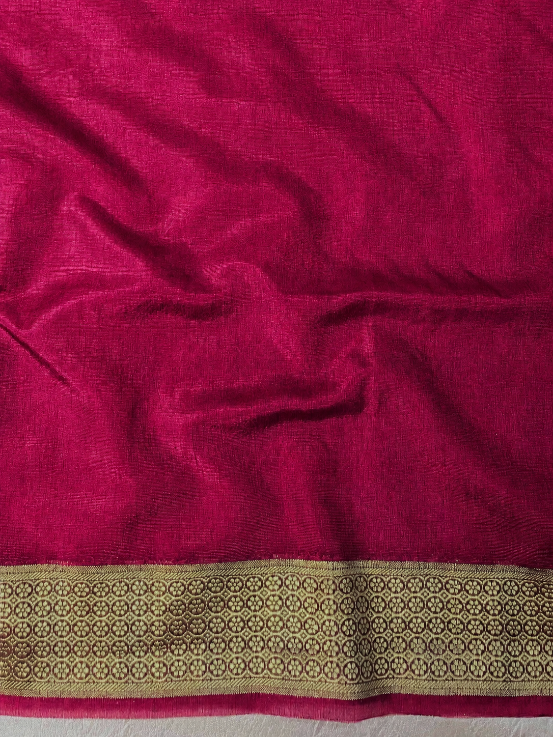 Banarasee Handloom Semi Silk Saree With Sona Rupa Zari Buti Design & Border-Deep Pink