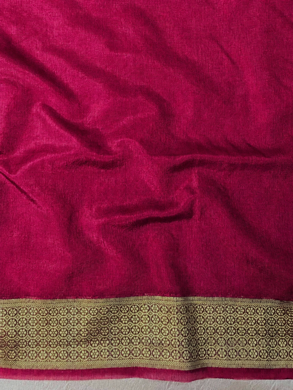 Banarasee Handloom Semi Silk Saree With Sona Rupa Zari Buti Design & Border-Deep Pink