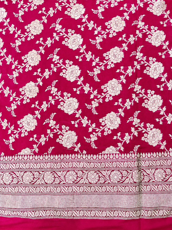 Banarasee Handwoven Georgette Saree With Zari Jaal Design & Border-Pink