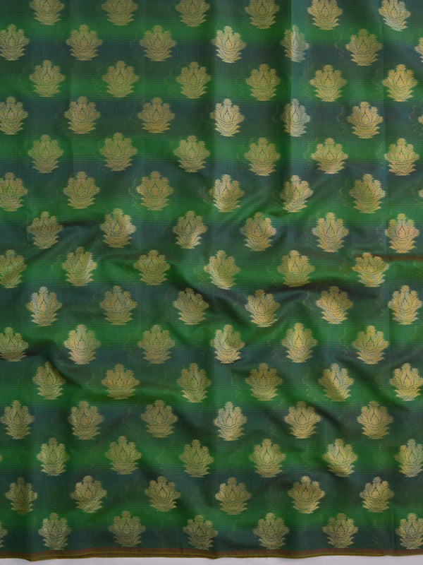 Banarasee Chanderi Cotton Stripes Salwar Kameez Fabric With Dupatta-Green