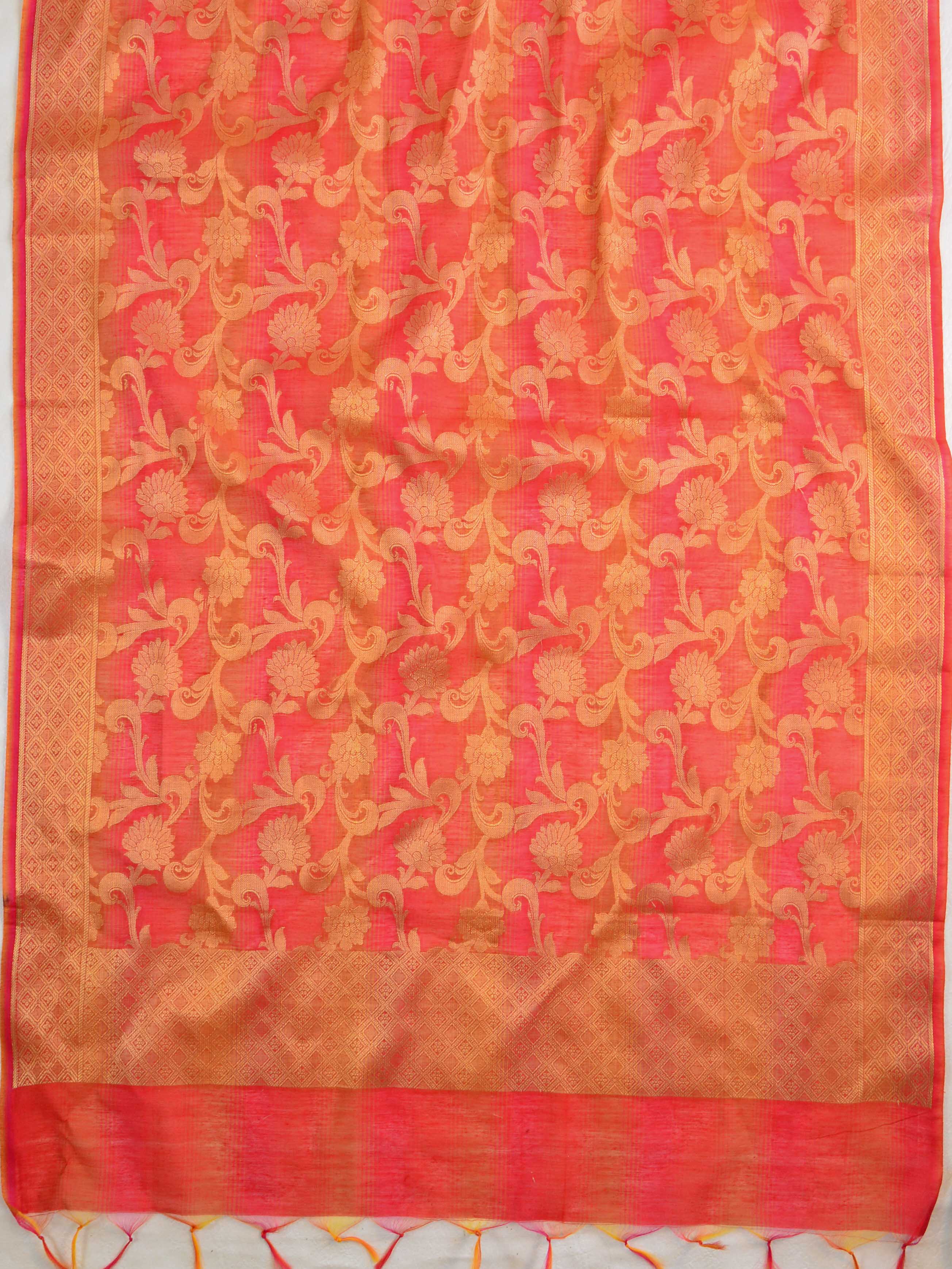 Banarasee Chanderi Cotton Stripes Salwar Kameez Fabric With Dupatta-Red