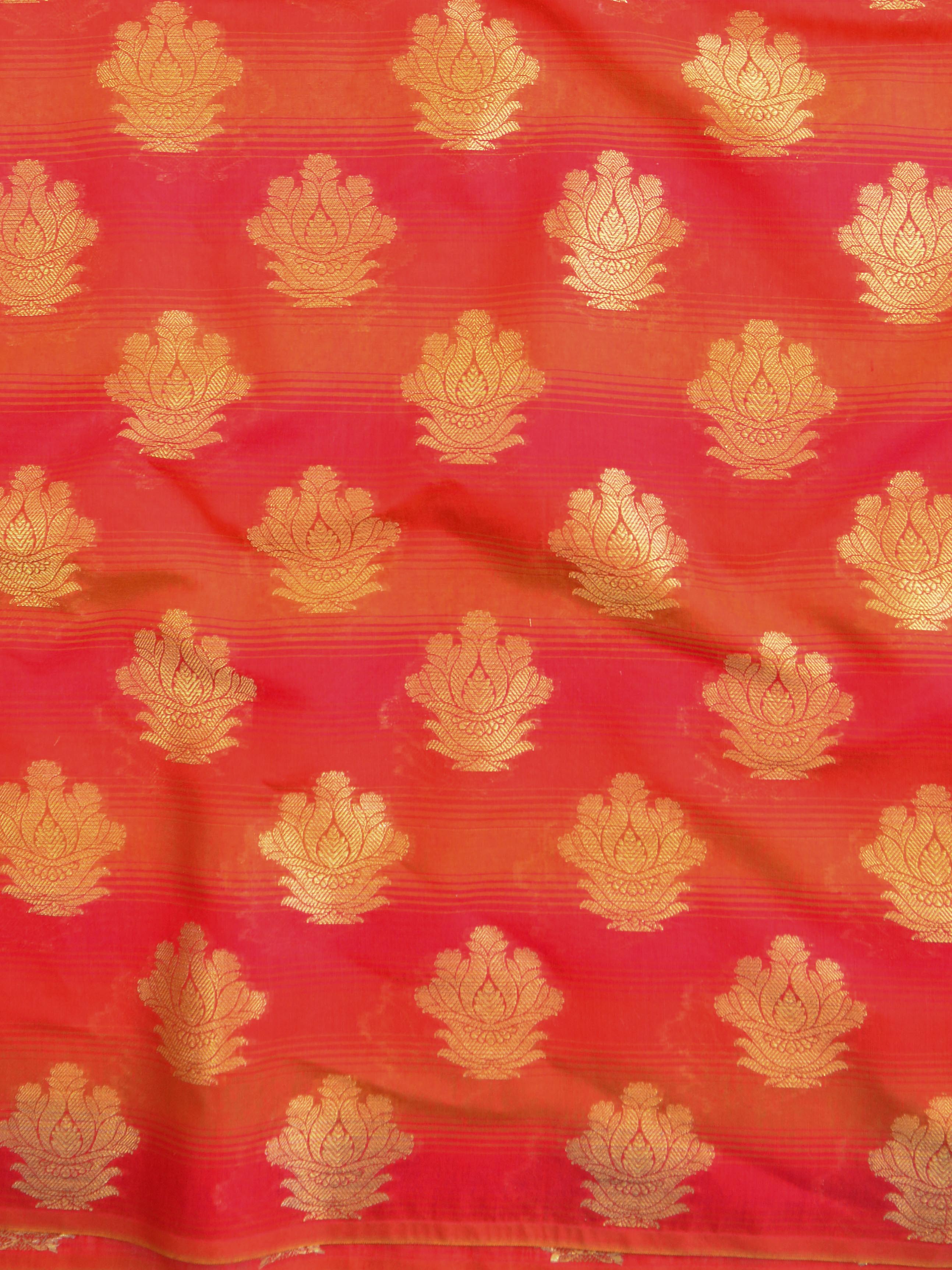Banarasee Chanderi Cotton Stripes Salwar Kameez Fabric With Dupatta-Red