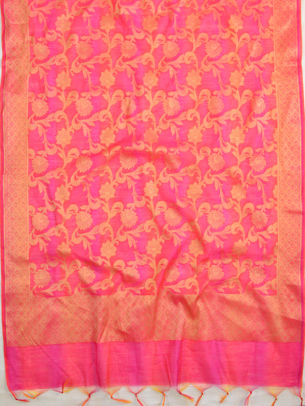 Banarasee Chanderi Cotton Stripes Salwar Kameez Fabric With Dupatta-Pink