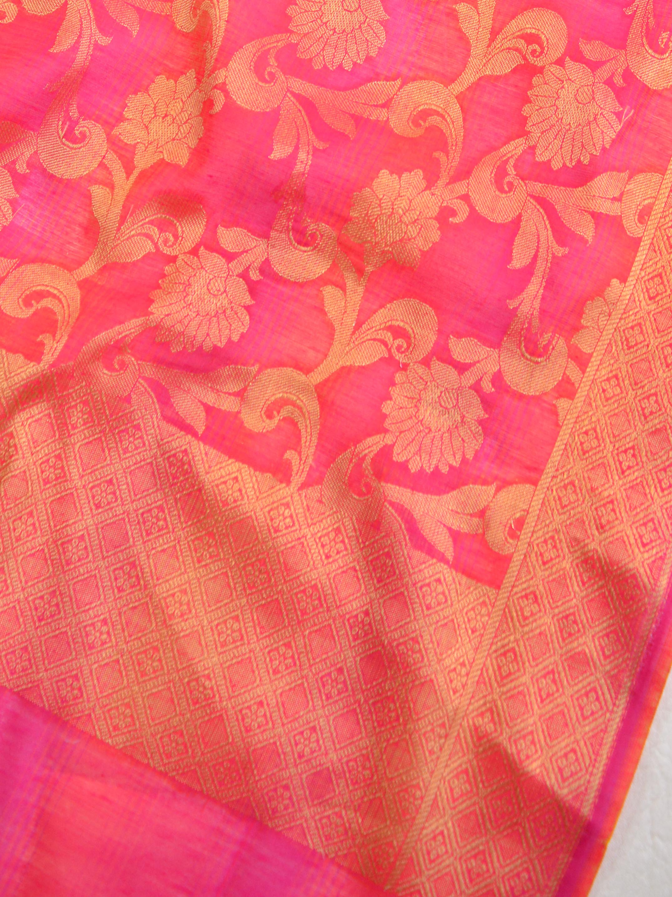 Banarasee Chanderi Cotton Stripes Salwar Kameez Fabric With Dupatta-Pink