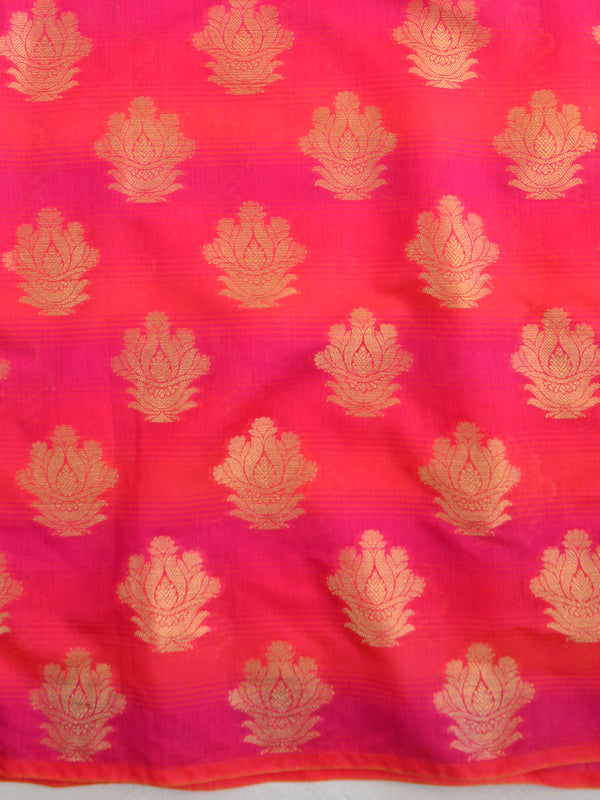 Banarasee Chanderi Cotton Stripes Salwar Kameez Fabric With Dupatta-Pink