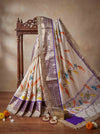 Banarasee Tissue Hand Embroidered Mirror Work Saree With Digital Prints & Lace-Cream & Violet