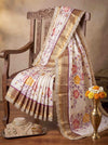 Banarasee Tissue Hand Embroidered Mirror Work Saree With Digital Prints & Lace-Cream & Purple