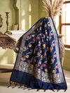 Banarasee Semi Katan Zari Work Salwar Kameez Fabric With Dupatta Set-Navy Blue