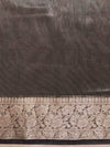 Banarasee Handwoven Plain Tissue Saree With Zari Border & Lace-Grey