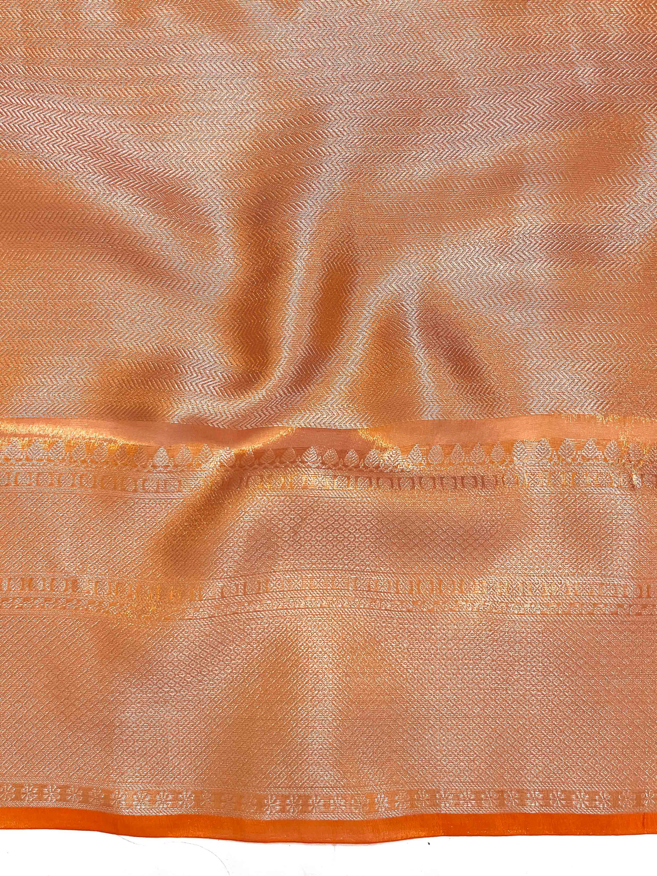 Banarasee Handwoven Tissue Saree With Zari Weaving Design & Lace-Rust