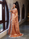 Banarasee Handwoven Tissue Saree With Zari Weaving Design & Lace-Rust