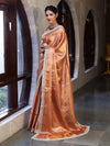 Banarasee Handwoven Tissue Saree With Zari Weaving Design & Lace-Rust