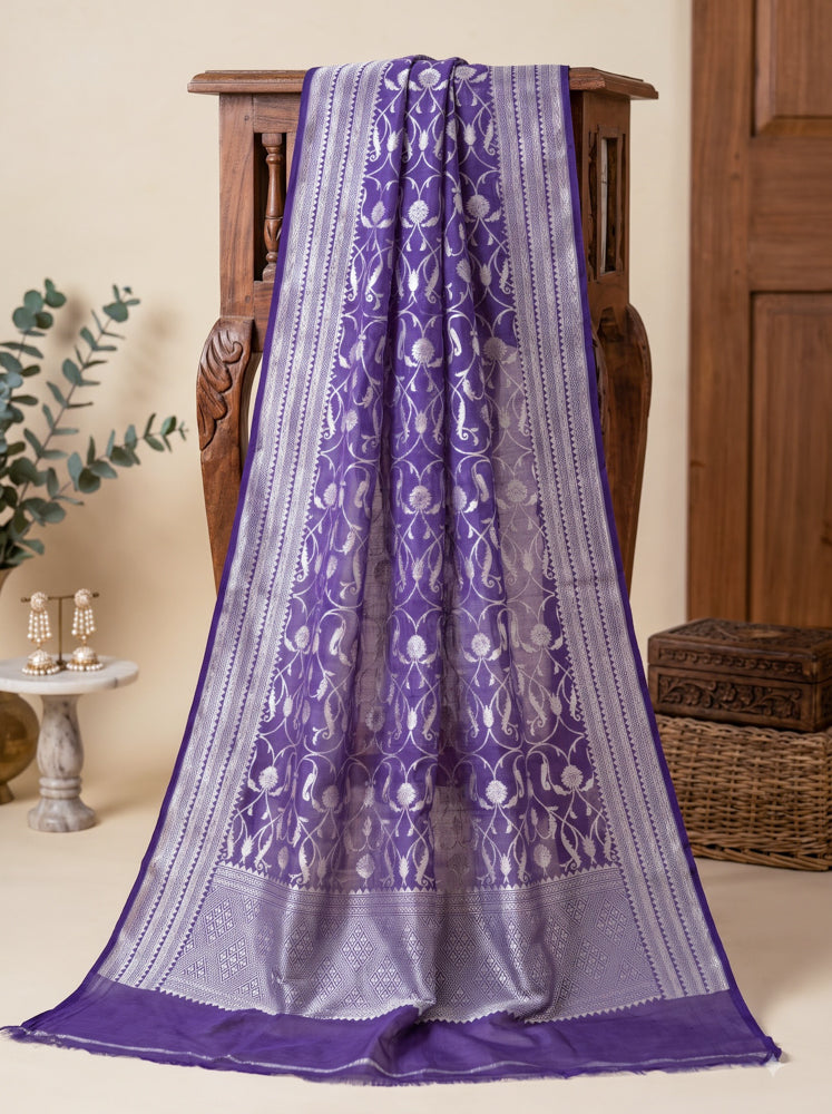 Banarasee Faux Georgette Zari Work Salwar Kameez Fabric With Dupatta Set-Violet