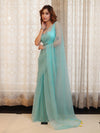 Banarasee Handwoven Semi Chiffon Saree With Mirror Work-Sky Blue