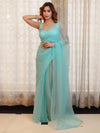 Banarasee Handwoven Semi Chiffon Saree With Mirror Work-Sky Blue
