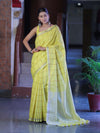 Bhagalpur Handloom Pure Linen Saree With Zari Checks Design-Yellow