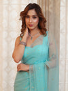 Banarasee Handwoven Semi Chiffon Saree With Mirror Work-Sky Blue