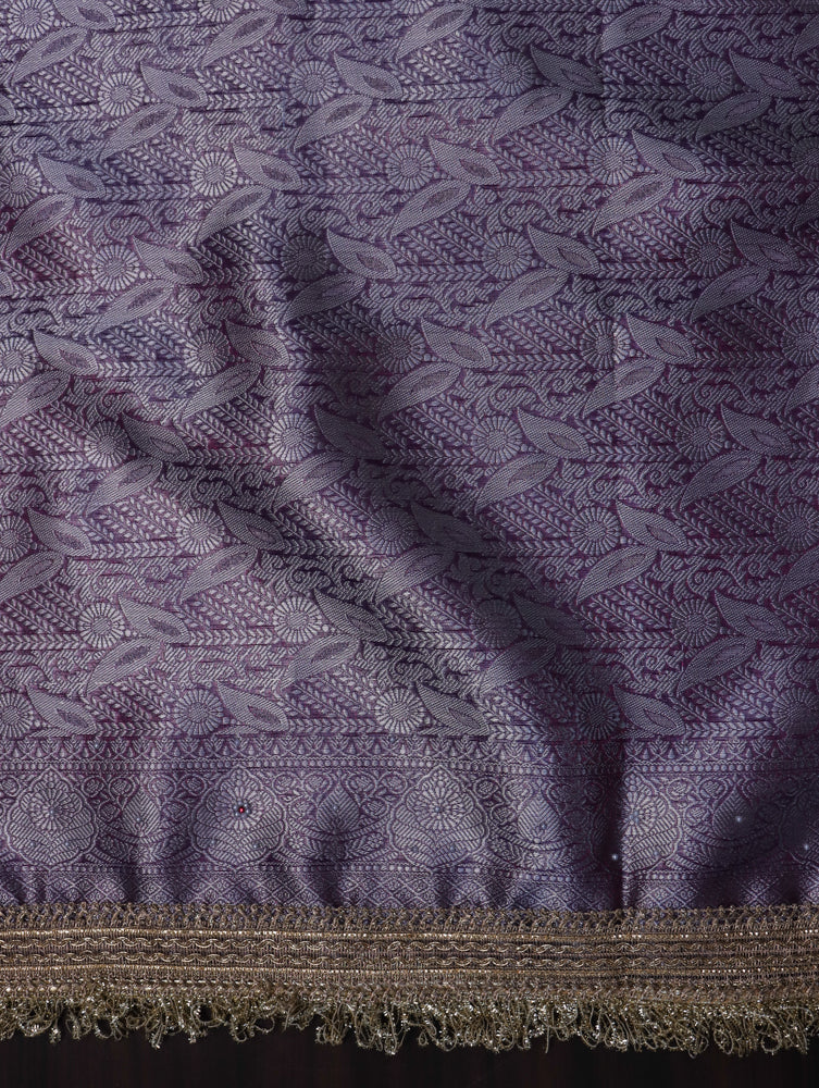 Banarasee Handloom Tissue Saree With Handwoven Pearl Motifs Zari Work & Lace-Violet