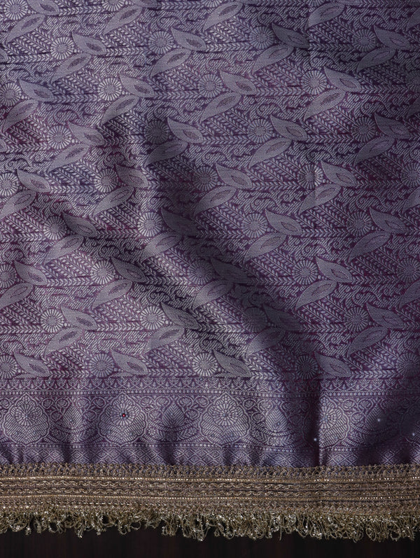 Banarasee Handloom Tissue Saree With Handwoven Pearl Motifs Zari Work & Lace-Violet