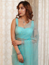 Banarasee Handwoven Semi Chiffon Saree With Mirror Work-Sky Blue