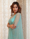 Banarasee Handwoven Semi Chiffon Saree With Mirror Work-Sky Blue