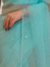 Banarasee Handwoven Semi Chiffon Saree With Mirror Work-Sky Blue