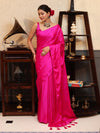 Banarasee Handloom Plain Mashru Silk Saree-Fuschia Pink