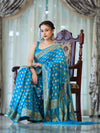 Banarasee Handloom Pure Chiffon Saree With Resham Work-Sky Blue