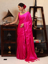 Banarasee Handloom Plain Mashru Silk Saree-Fuschia Pink