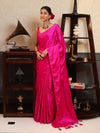 Banarasee Handloom Plain Mashru Silk Saree-Fuschia Pink