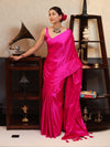 Banarasee Handloom Plain Mashru Silk Saree-Fuschia Pink
