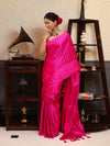 Banarasee Handloom Plain Mashru Silk Saree-Fuschia Pink