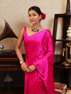 Banarasee Handloom Plain Mashru Silk Saree-Fuschia Pink