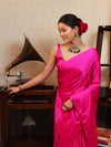 Banarasee Handloom Plain Mashru Silk Saree-Fuschia Pink